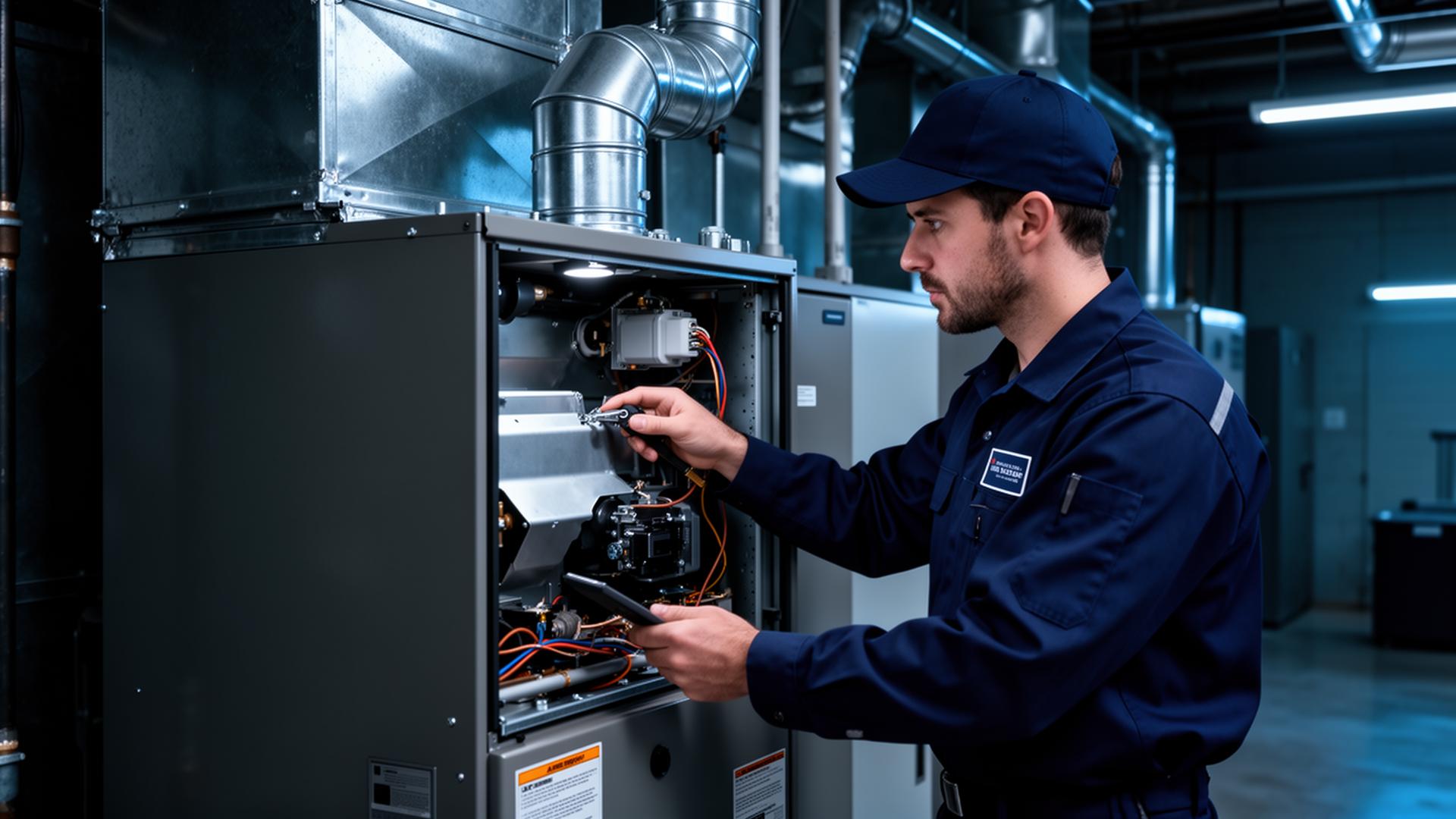 Ice Age Mechanical HVAC technician servicing a furnace
